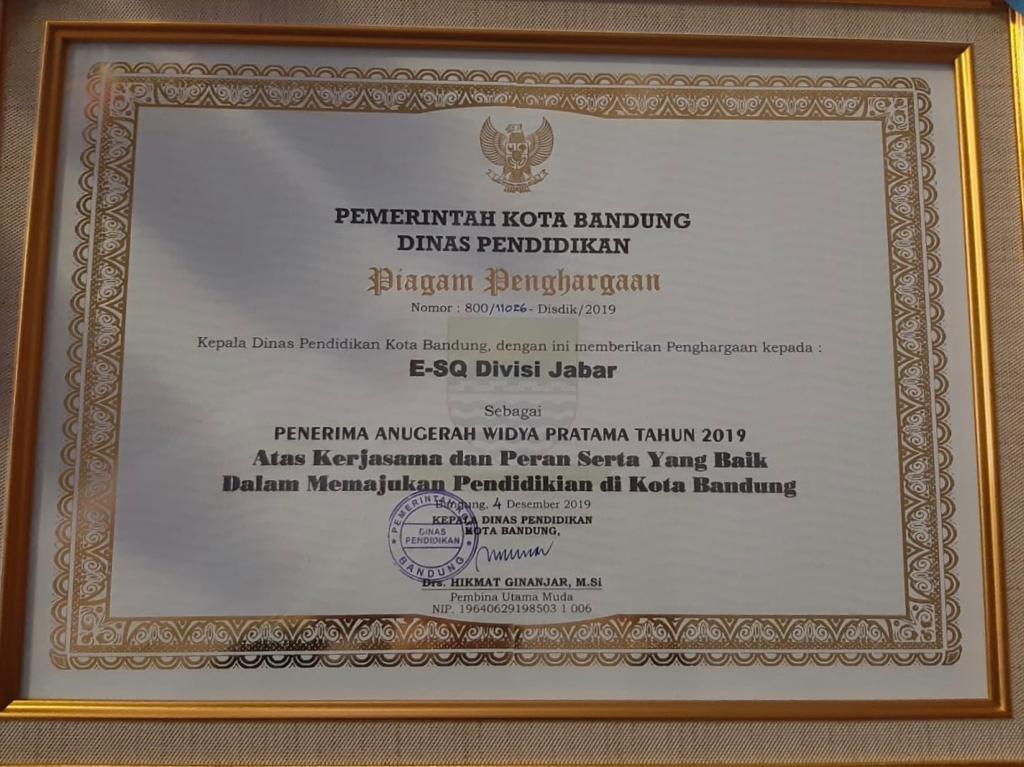 Majukan Pendidikan, ESQ Dapat Anugerah Widya Pratama 2019 dari Pemkot Bandung